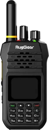 RugGear RG190, La radio PoC compatta, con tasto PTT laterale e manopola dei canali.